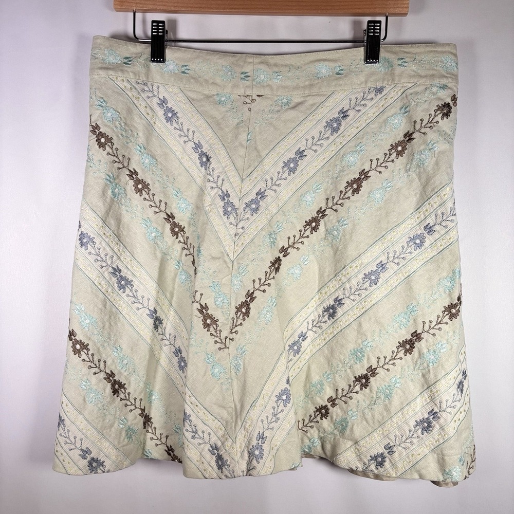 Sigrid Olsen Linen Skirt Womens 14 P Petite Cottage Prairie Coastal Boho Neutral